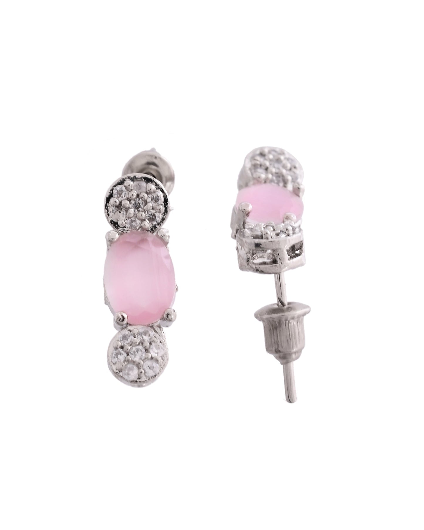 VOJ Silver Plated Baby Pink Stone Studded Necklace With Earrings, Ring And Bracelet Set | Swadesiicart