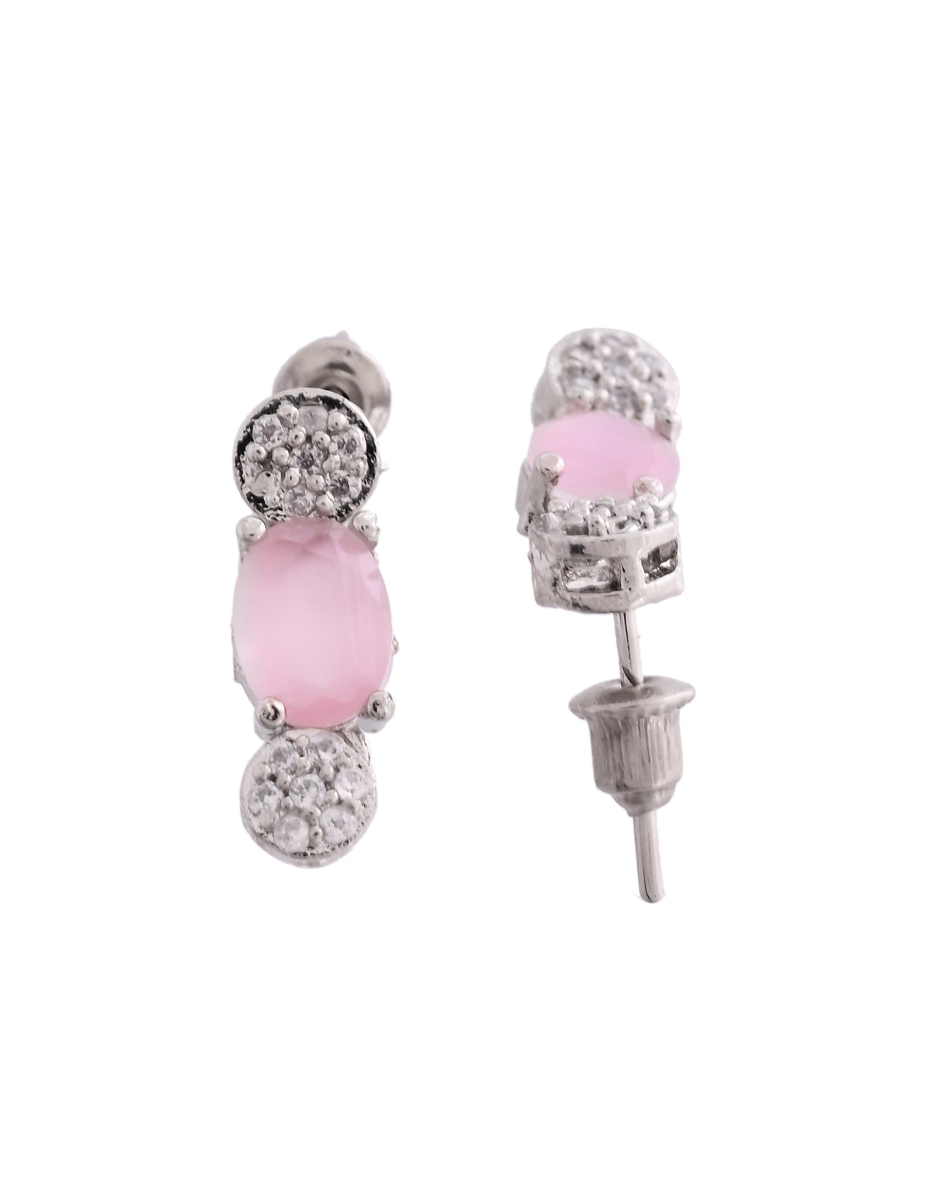 VOJ Silver Plated Baby Pink Stone Studded Necklace With Earrings, Ring And Bracelet Set | Swadesiicart