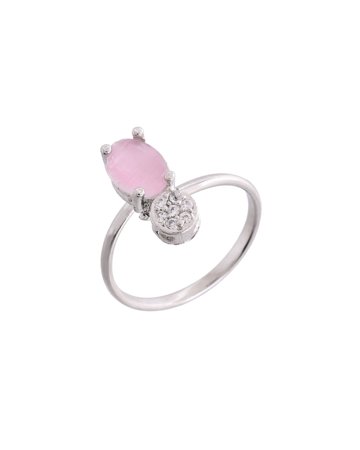 VOJ Silver Plated Baby Pink Stone Studded Necklace With Earrings, Ring And Bracelet Set | Swadesiicart