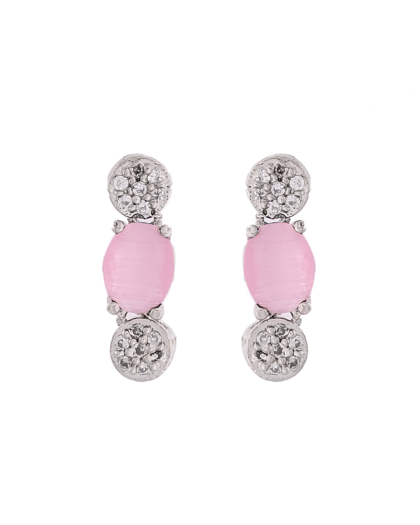 VOJ Silver Plated Baby Pink Stone Studded Necklace With Earrings, Ring And Bracelet Set | Swadesiicart