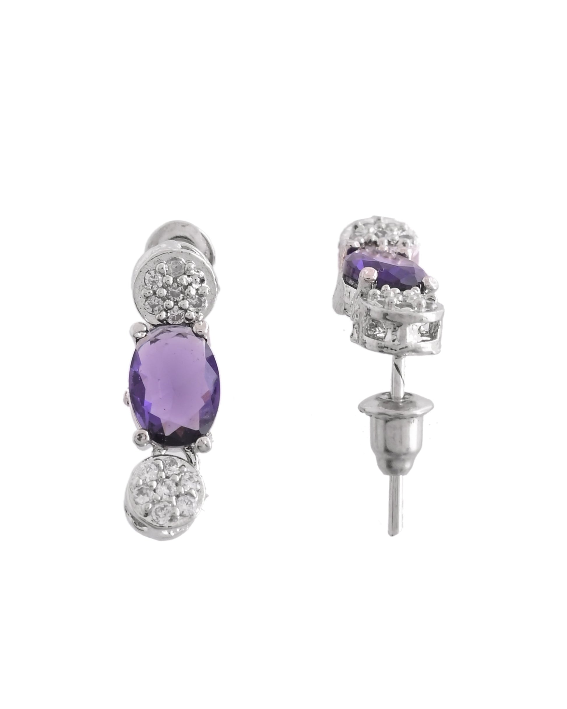 VOJ Silver Plated Purple Stone Studded Necklace With Earrings, Ring And Bracelet Set | Swadesiicart