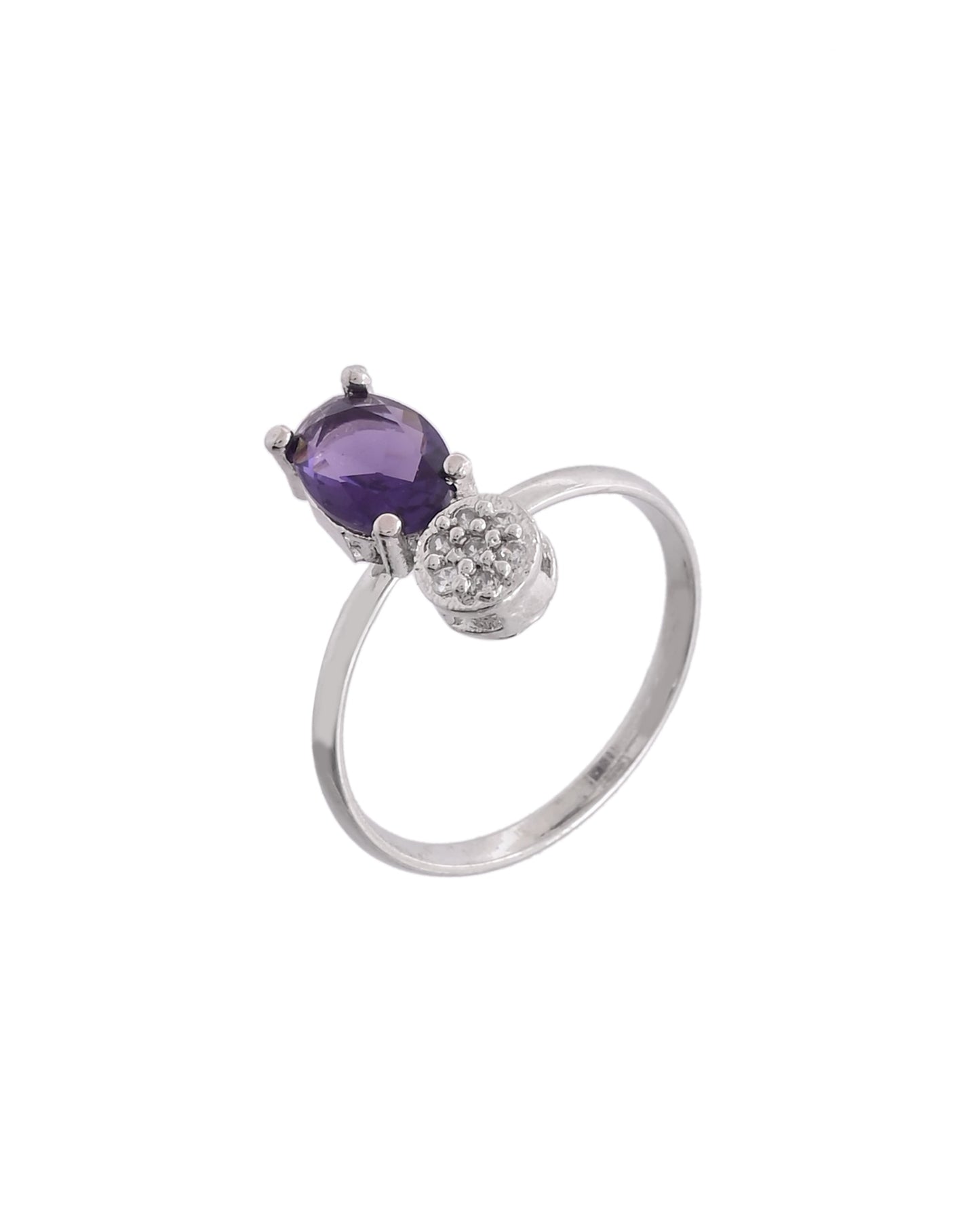 VOJ Silver Plated Purple Stone Studded Necklace With Earrings, Ring And Bracelet Set | Swadesiicart