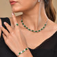 VOJ Silver Plated Green Stone Studded Necklace With Earrings, Ring And Bracelet Set | Swadesiicart