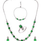 VOJ Silver Plated Green Stone Studded Necklace With Earrings, Ring And Bracelet Set | Swadesiicart