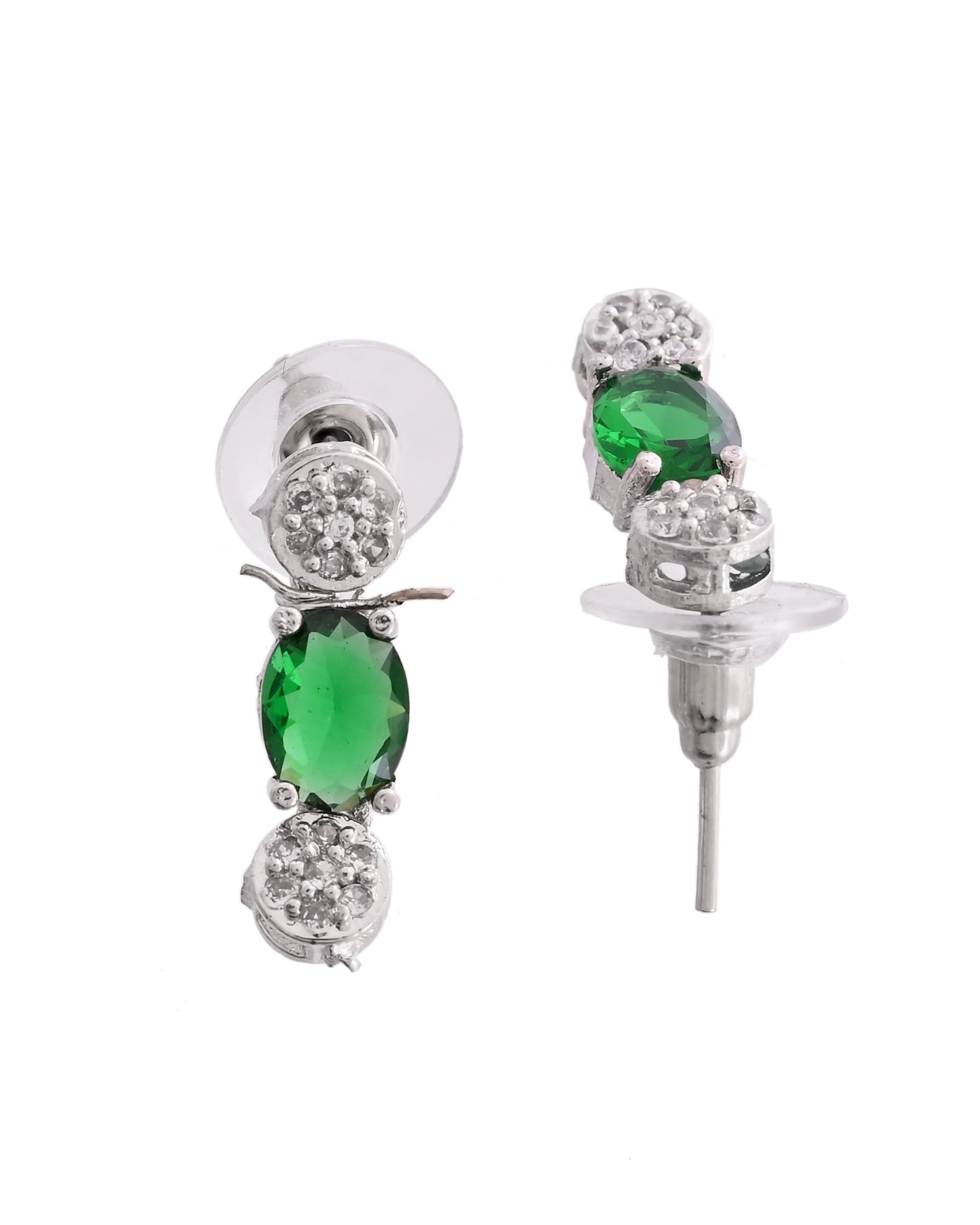 VOJ Silver Plated Green Stone Studded Necklace With Earrings, Ring And Bracelet Set | Swadesiicart