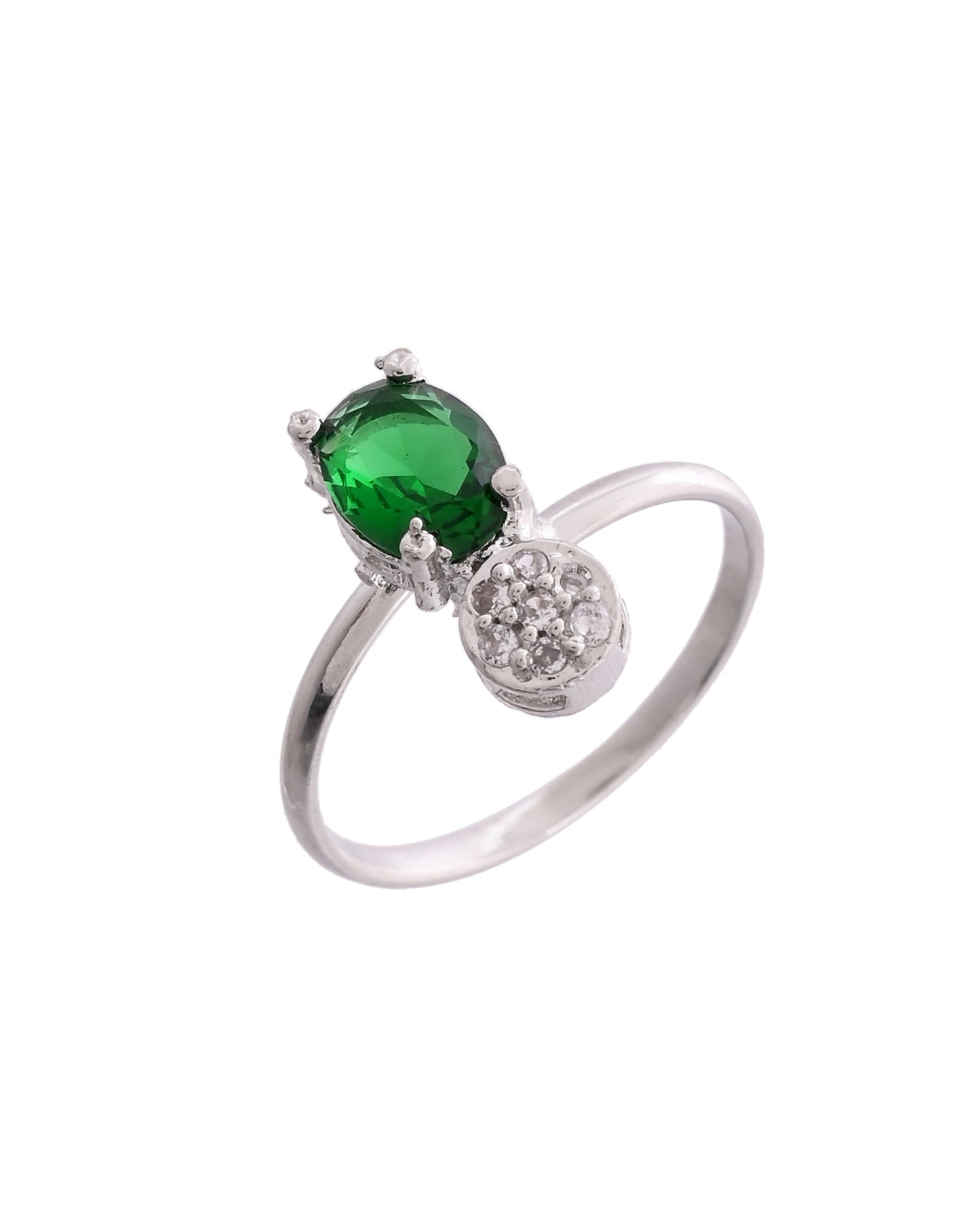 VOJ Silver Plated Green Stone Studded Necklace With Earrings, Ring And Bracelet Set | Swadesiicart
