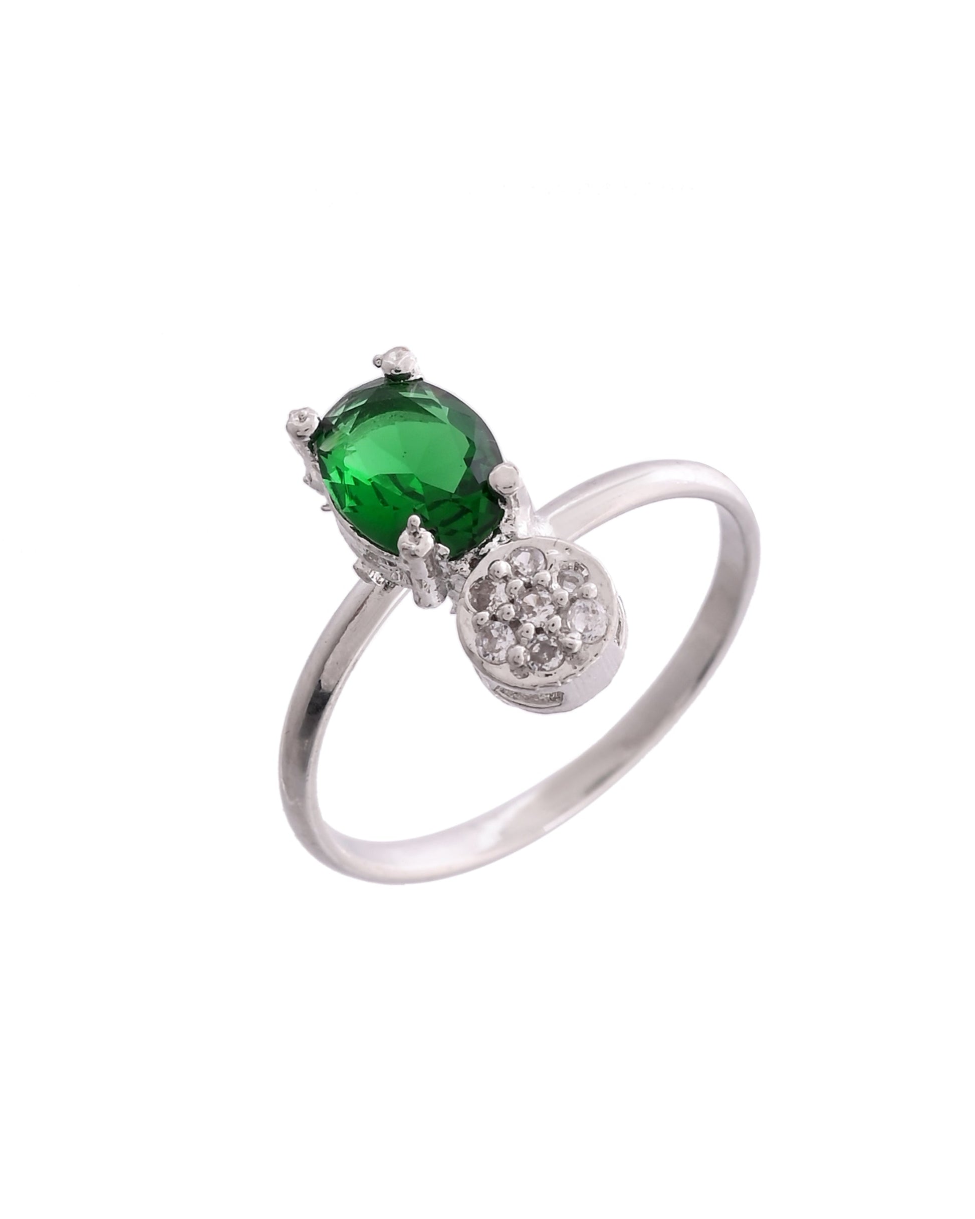 VOJ Silver Plated Green Stone Studded Necklace With Earrings, Ring And Bracelet Set | Swadesiicart
