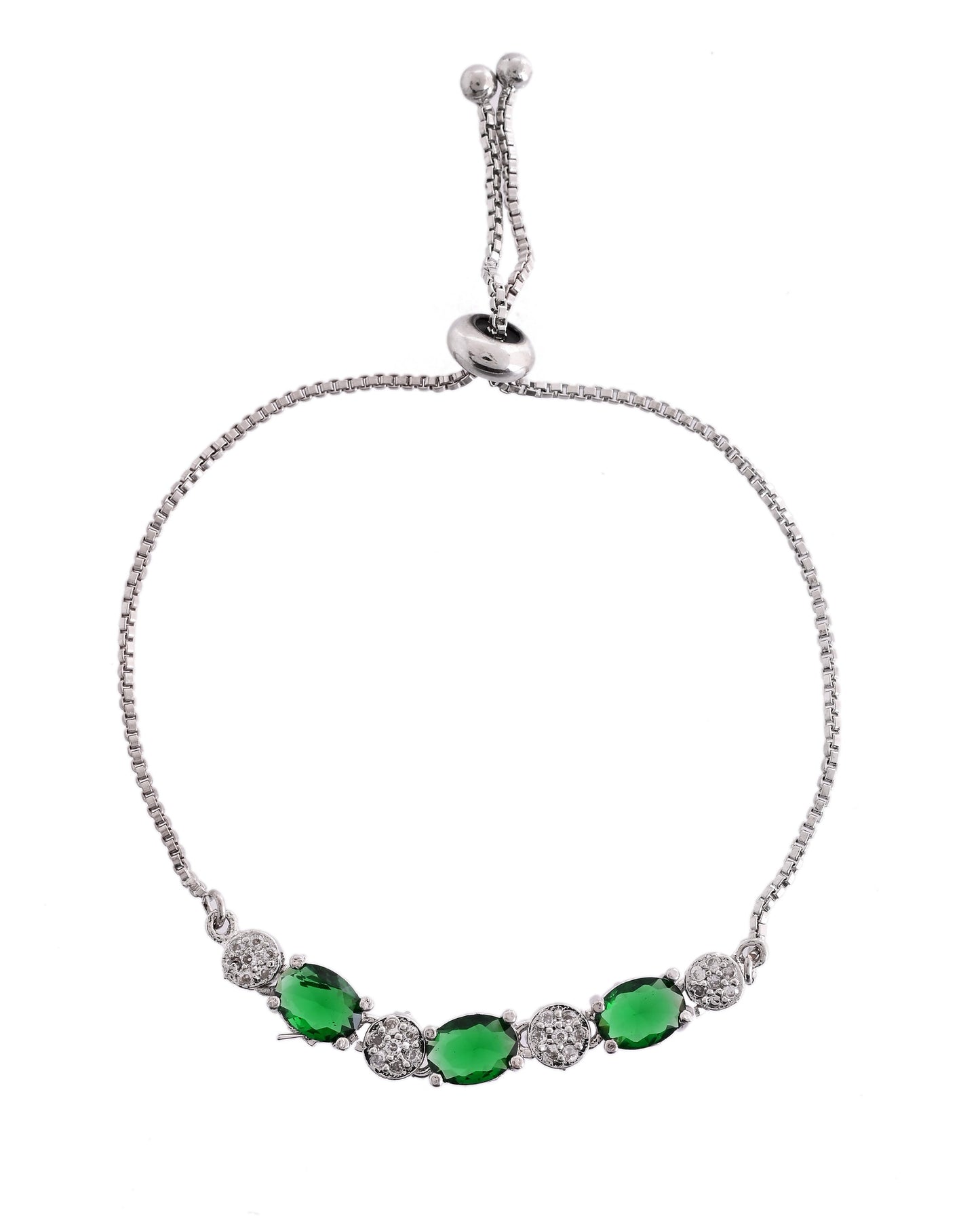 VOJ Silver Plated Green Stone Studded Necklace With Earrings, Ring And Bracelet Set | Swadesiicart