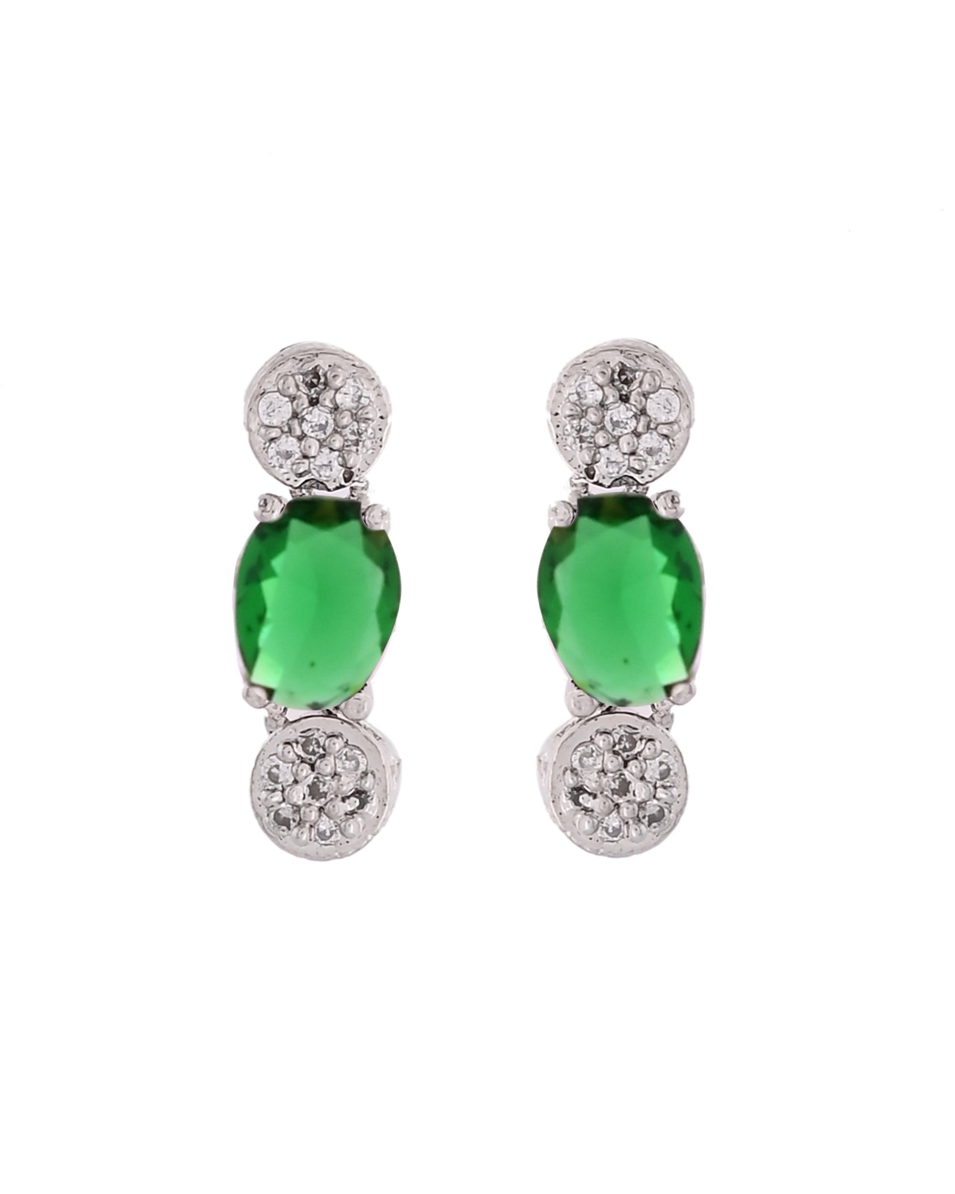 VOJ Silver Plated Green Stone Studded Necklace With Earrings, Ring And Bracelet Set | Swadesiicart