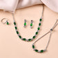 VOJ Silver Plated Green Stone Studded Necklace With Earrings, Ring And Bracelet Set | Swadesiicart