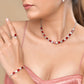 VOJ Silver Plated Red Stone Studded Necklace With Earrings, Ring And Bracelet Set | Swadesiicart