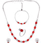 VOJ Silver Plated Red Stone Studded Necklace With Earrings, Ring And Bracelet Set | Swadesiicart