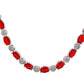 VOJ Silver Plated Red Stone Studded Necklace With Earrings, Ring And Bracelet Set | Swadesiicart