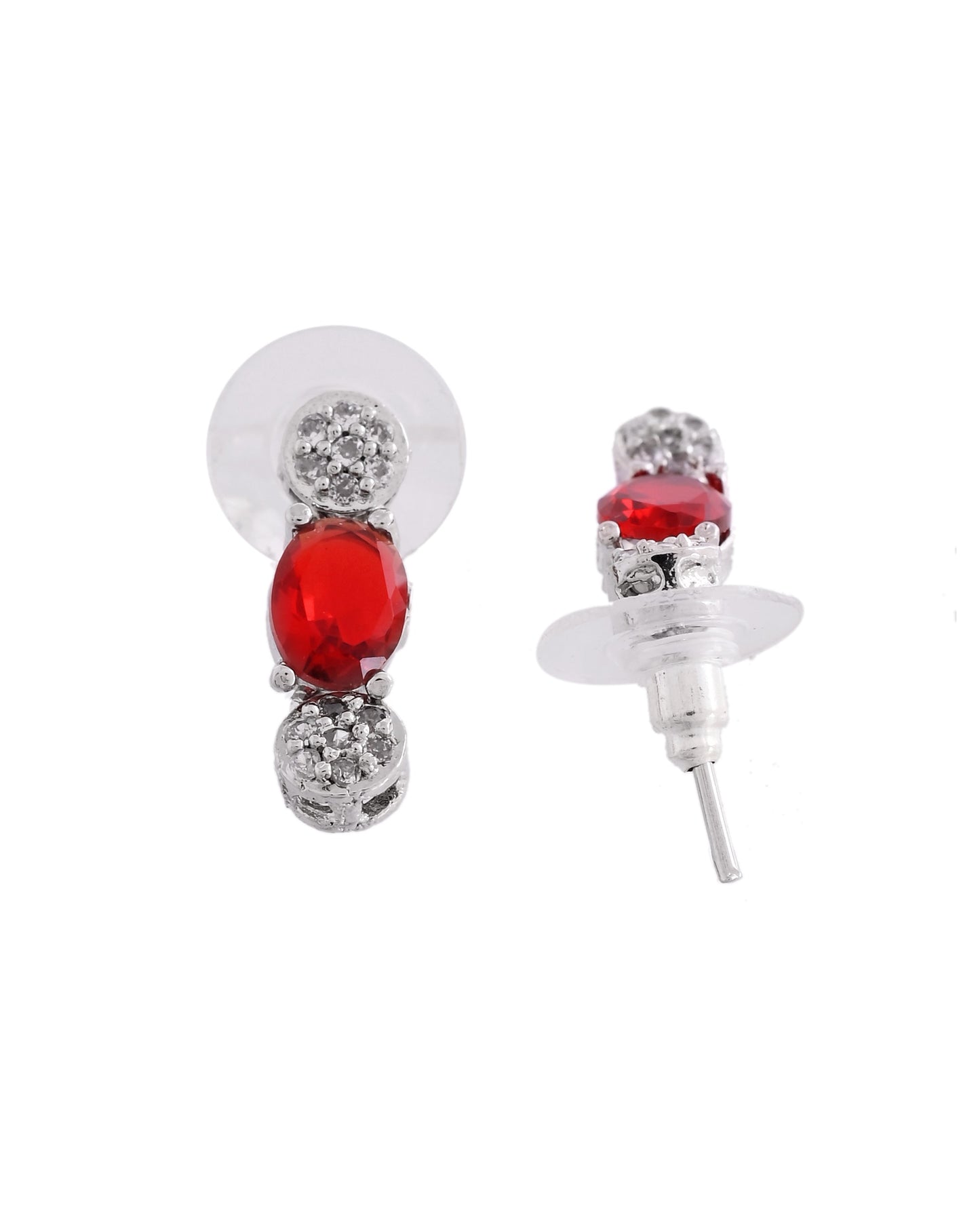 VOJ Silver Plated Red Stone Studded Necklace With Earrings, Ring And Bracelet Set | Swadesiicart