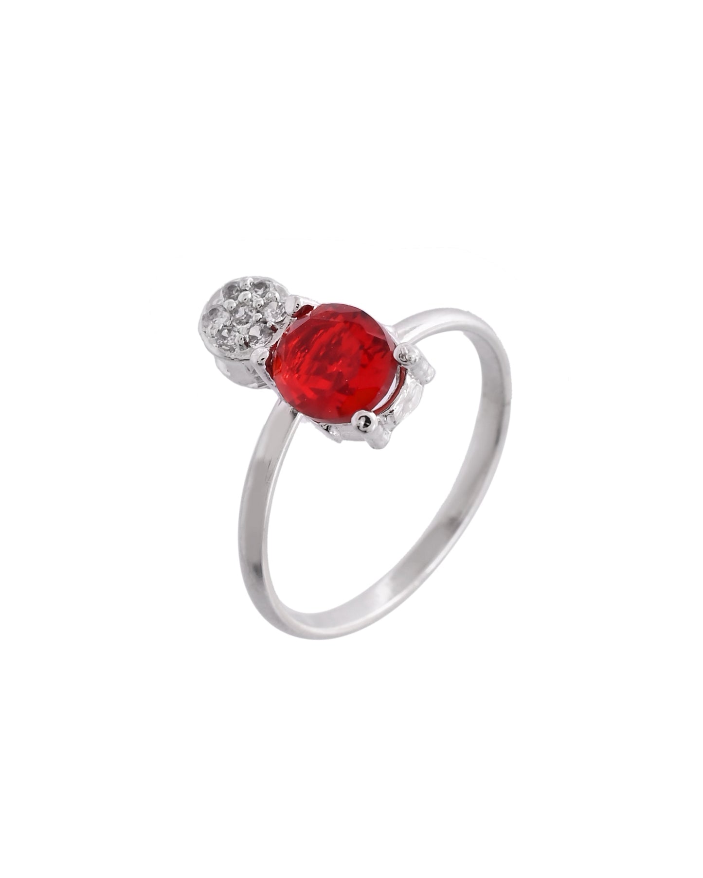 VOJ Silver Plated Red Stone Studded Necklace With Earrings, Ring And Bracelet Set | Swadesiicart