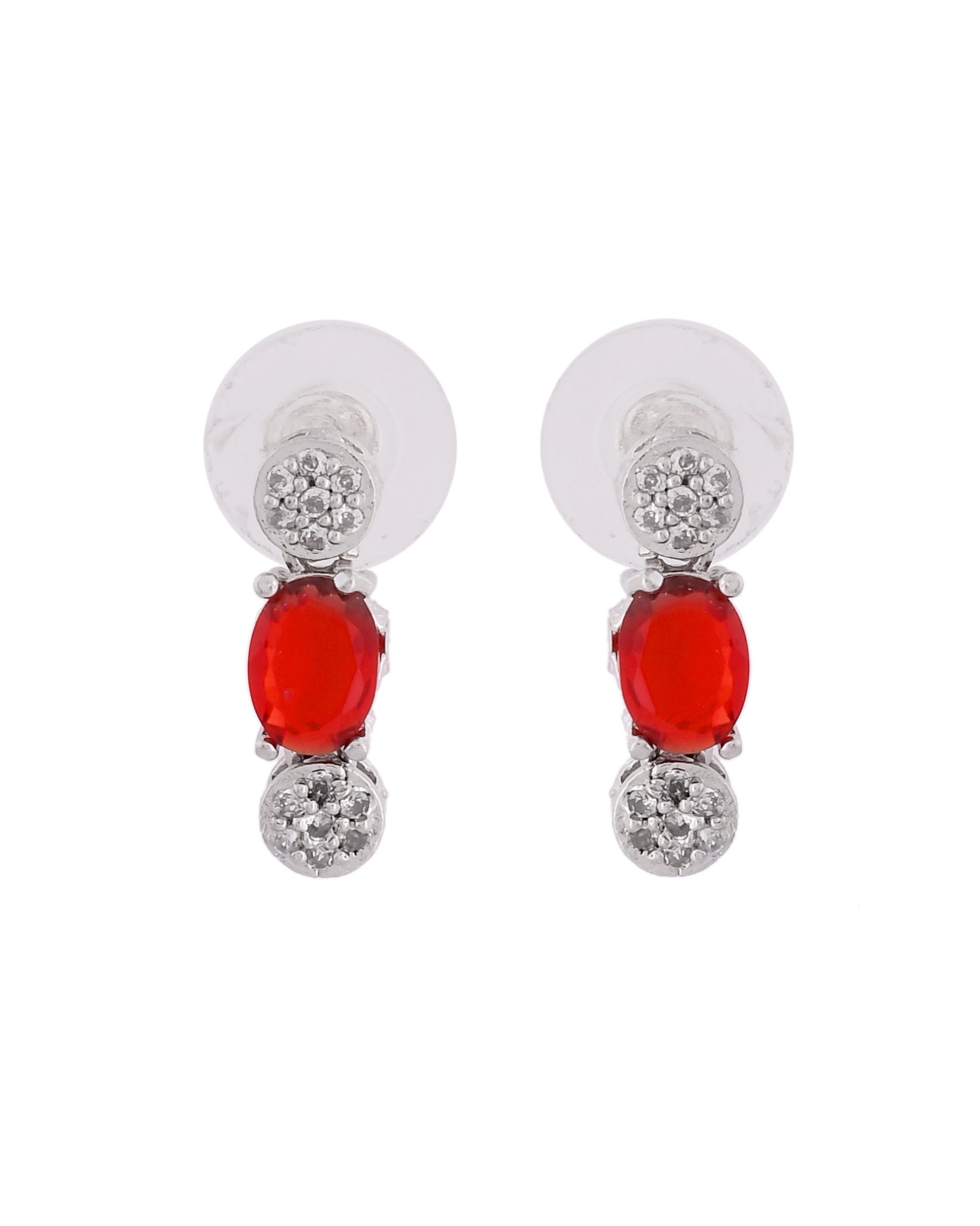 VOJ Silver Plated Red Stone Studded Necklace With Earrings, Ring And Bracelet Set | Swadesiicart