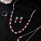 VOJ Silver Plated Red Stone Studded Necklace With Earrings, Ring And Bracelet Set | Swadesiicart