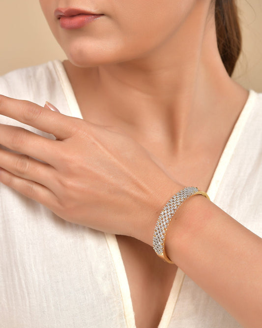 VOJ Women Gold Polished Cz Studded Kada Bracelet - Swadesiicart
