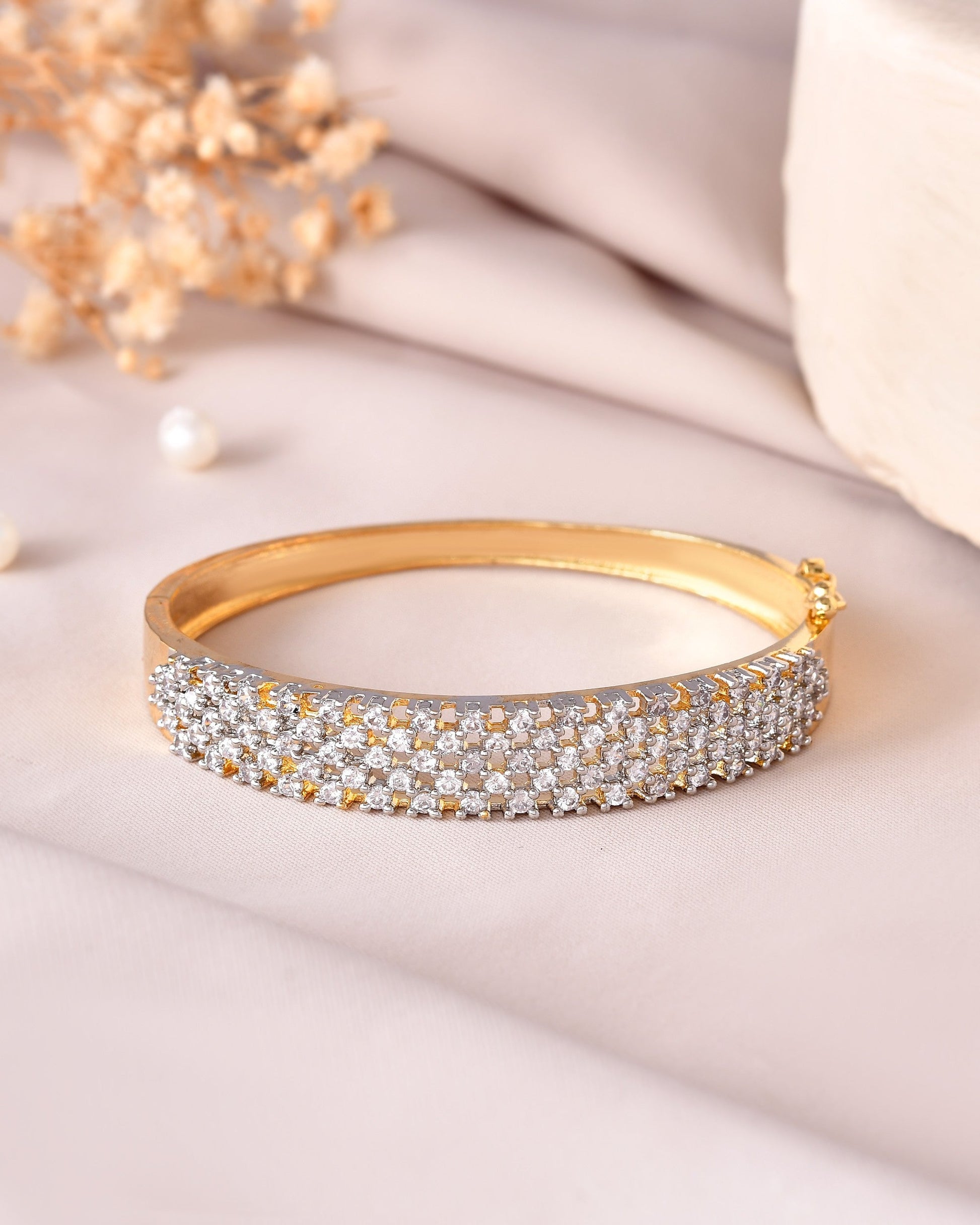 VOJ Women Gold Polished Cz Studded Kada Bracelet - Swadesiicart