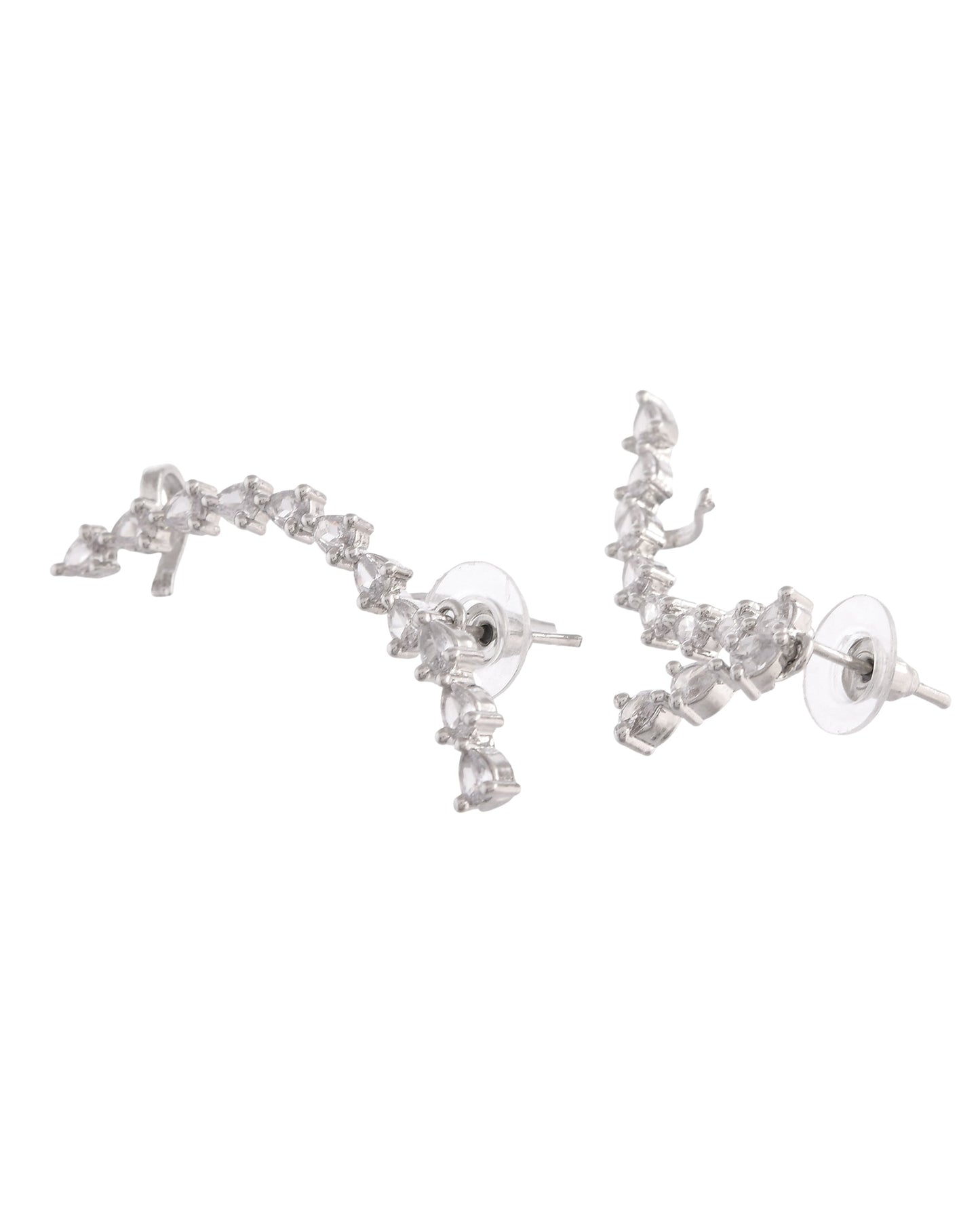 VOJ Silver Plated Cz Stone Studded Teardrop Shaped Ear Cuff Earrings - Swadesiicart