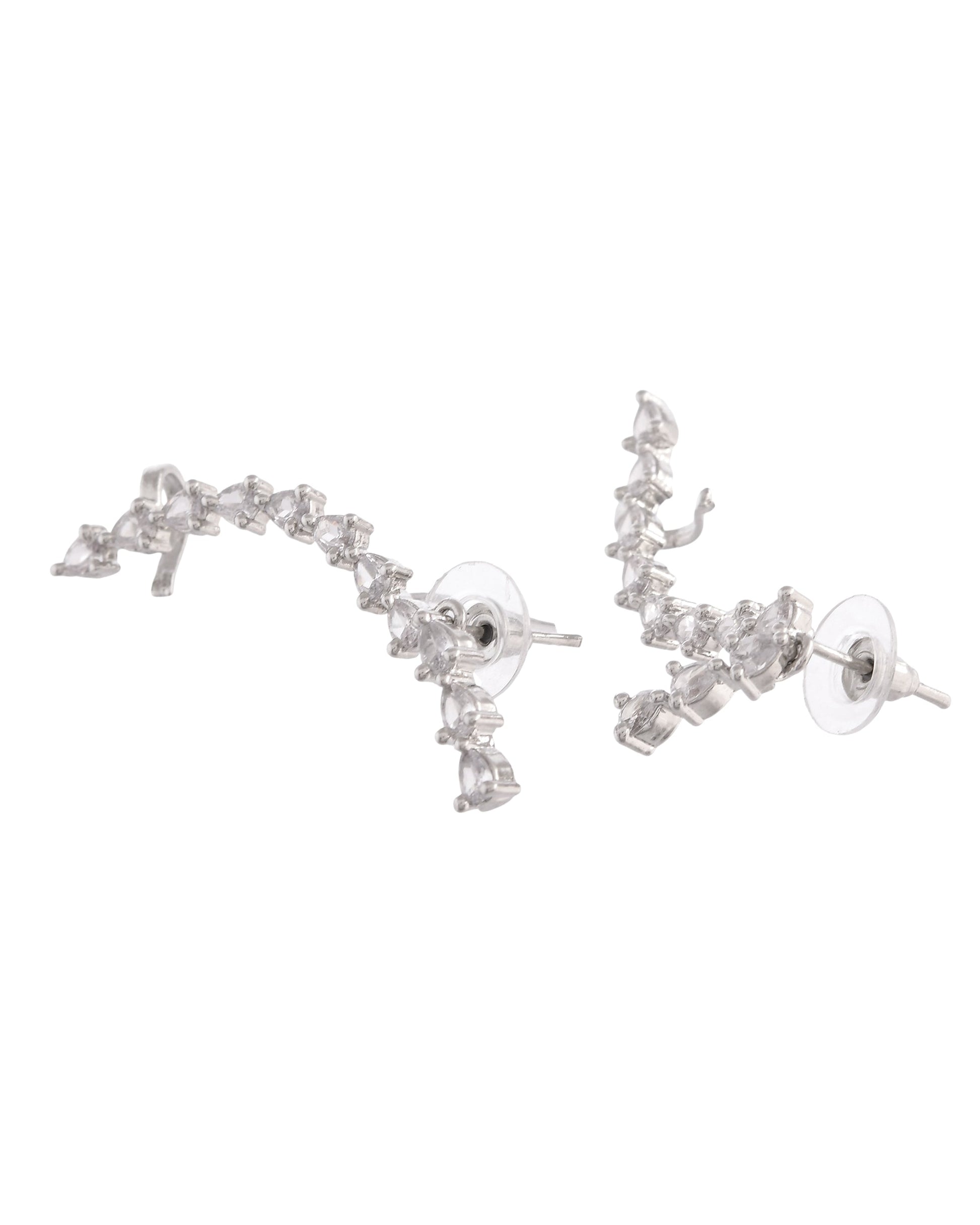 VOJ Silver Plated Cz Stone Studded Teardrop Shaped Ear Cuff Earrings - Swadesiicart