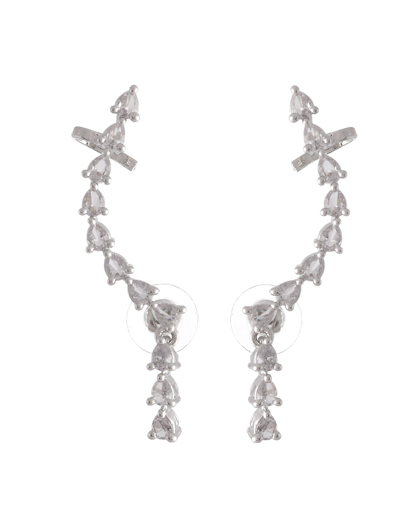 VOJ Silver Plated Cz Stone Studded Teardrop Shaped Ear Cuff Earrings - Swadesiicart