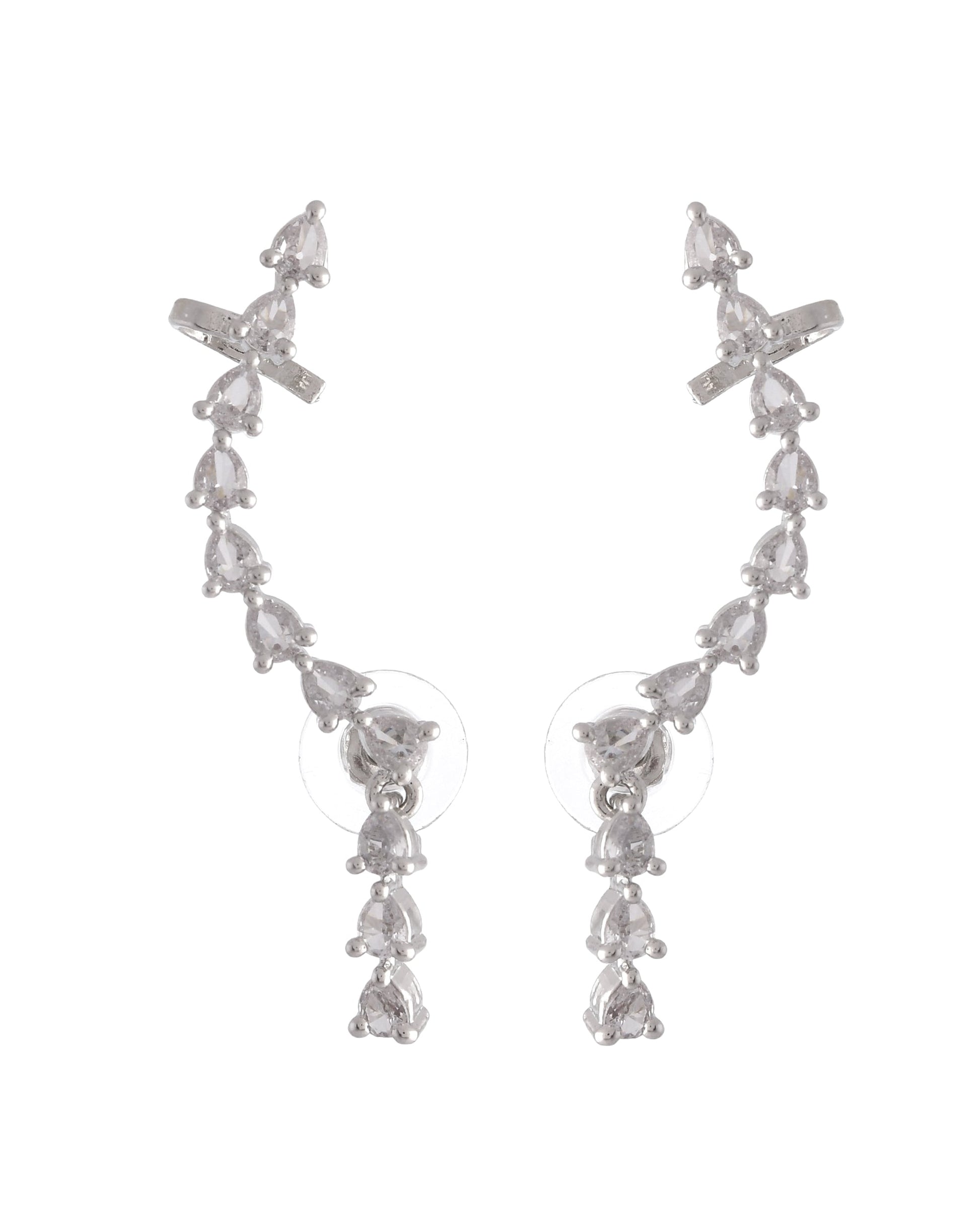 VOJ Silver Plated Cz Stone Studded Teardrop Shaped Ear Cuff Earrings - Swadesiicart