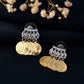 VOJ Gold Polished Small Coin & Stone Studded Studs Earrings - Swadesiicart