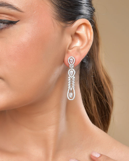 VOJ Silver Plated Ad Stone Studded Long Earrings - Swadesiicart