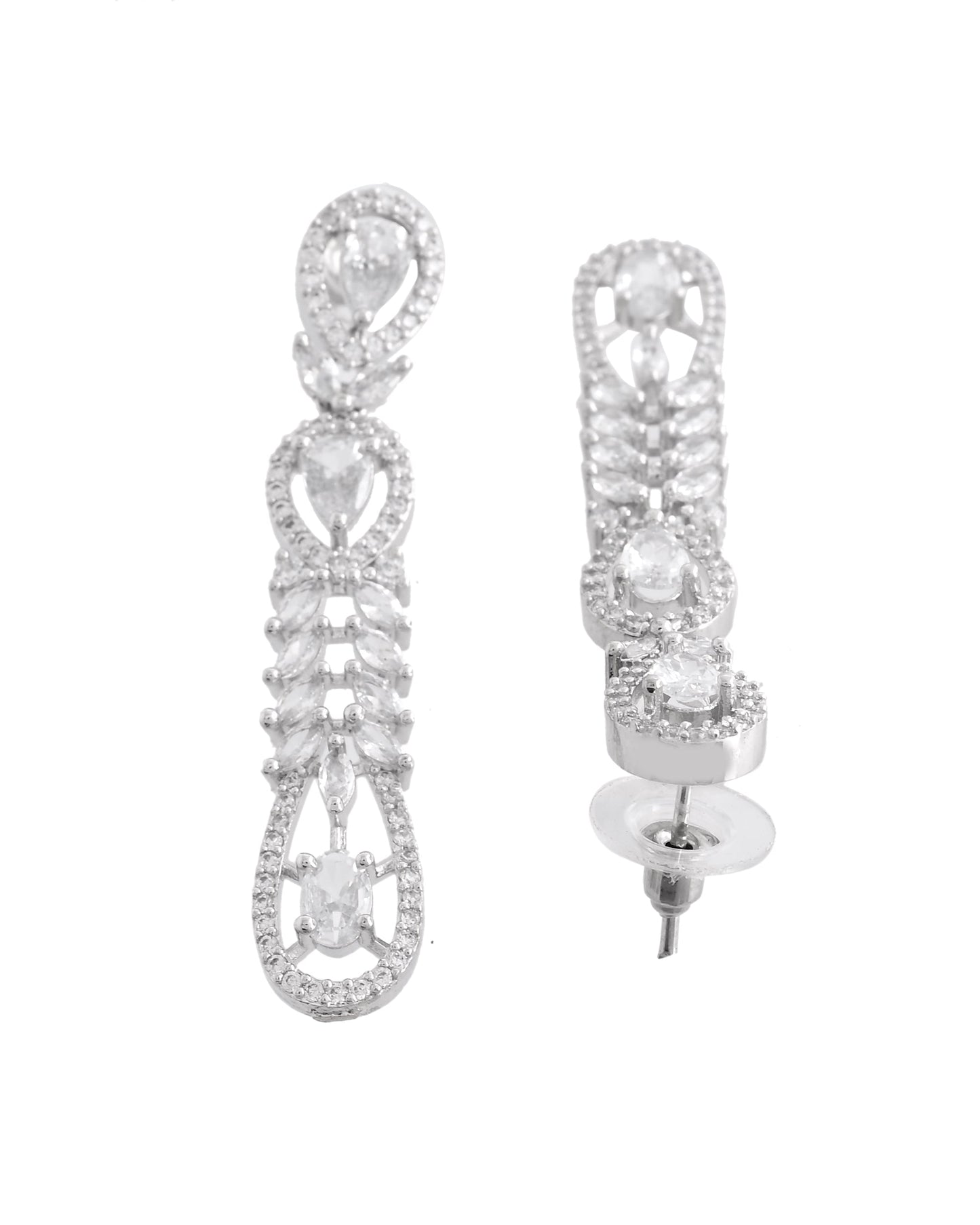 VOJ Silver Plated Ad Stone Studded Long Earrings - Swadesiicart
