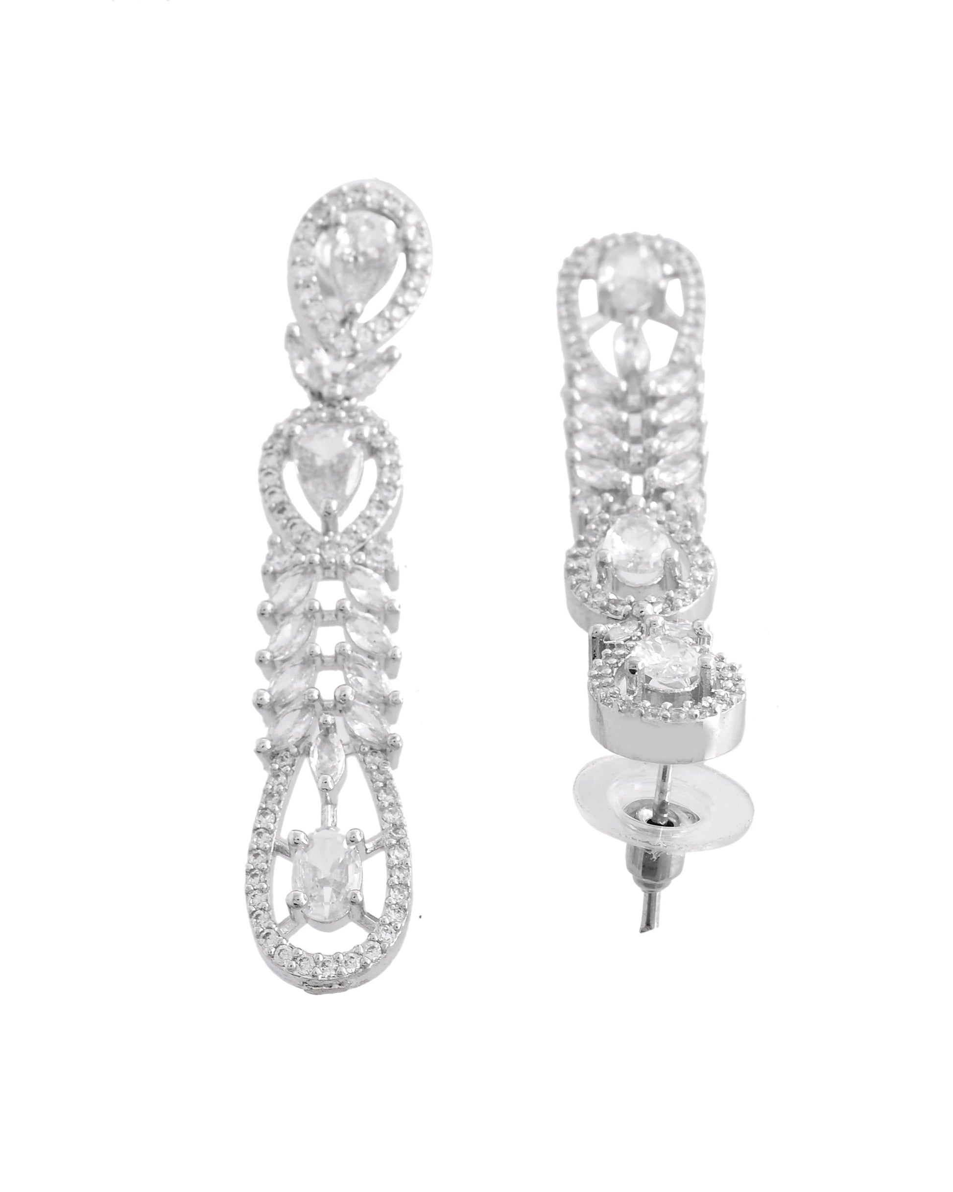 VOJ Silver Plated Ad Stone Studded Long Earrings - Swadesiicart