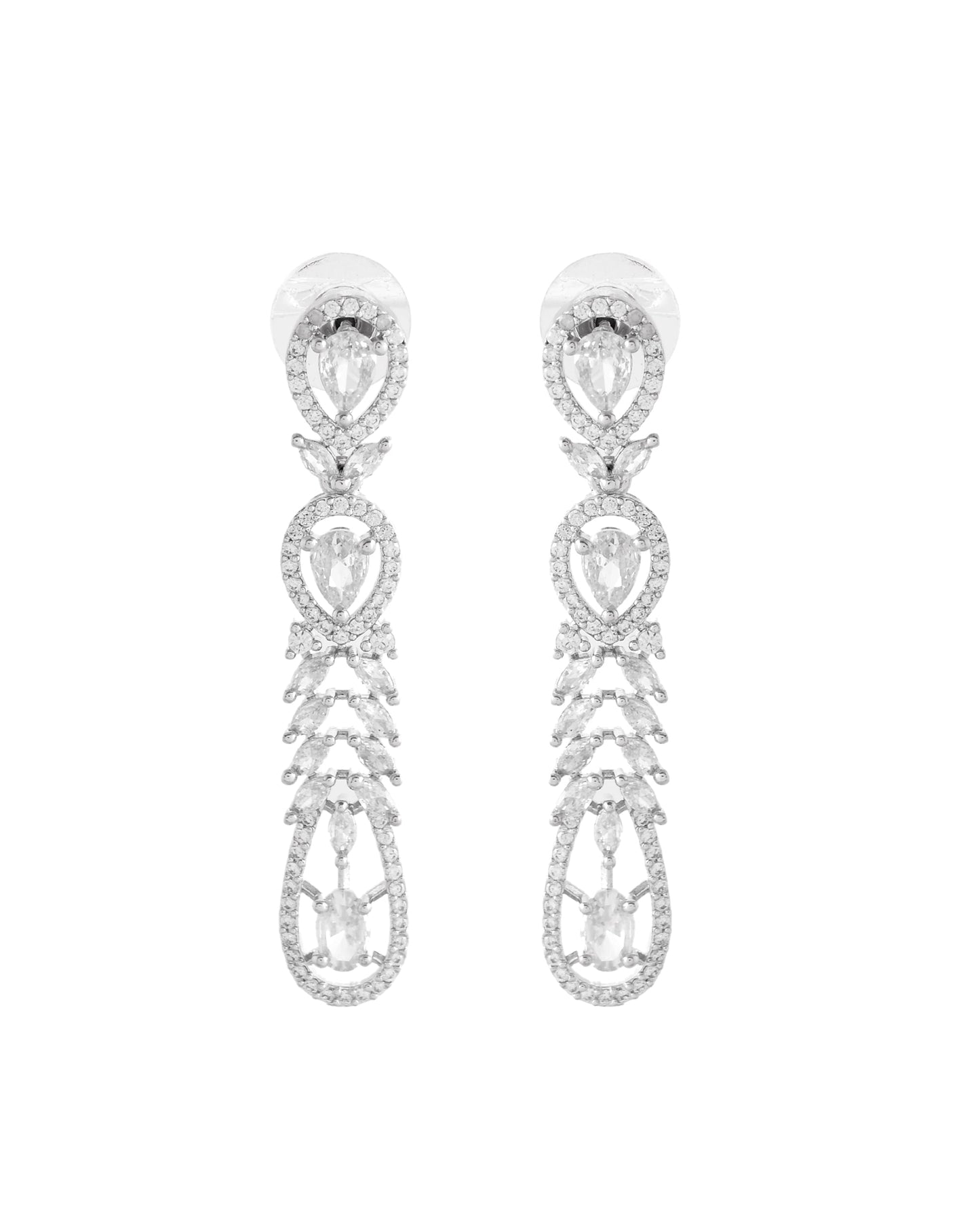 VOJ Silver Plated Ad Stone Studded Long Earrings - Swadesiicart