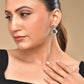 VOJ Silver Plated Green Stone Studded Teardrop Shaped Earrings - Swadesiicart