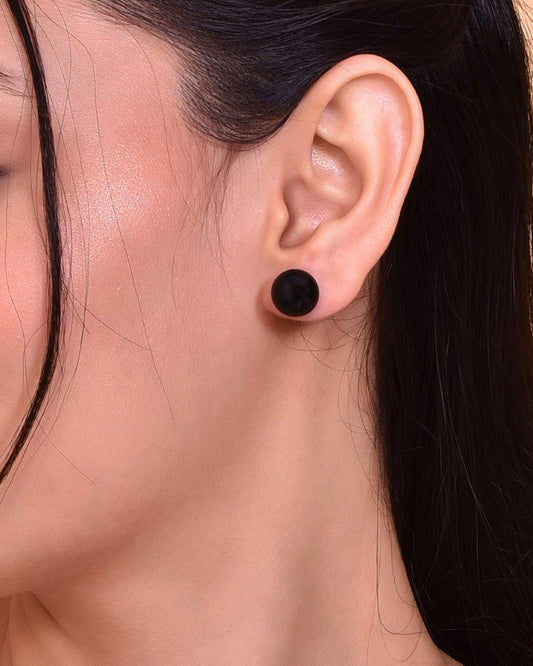 VOJ Black Circular Studs Earrings - Swadesiicart