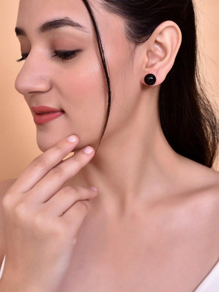 VOJ Black Circular Studs Earrings - Swadesiicart