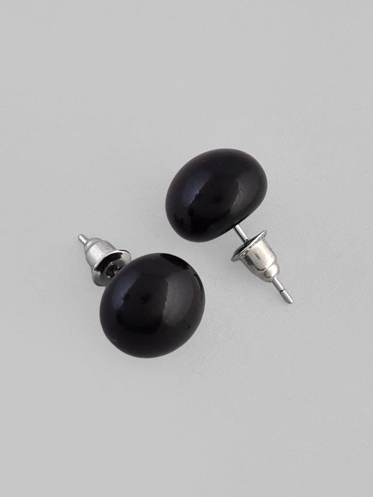 VOJ Black Circular Studs Earrings - Swadesiicart