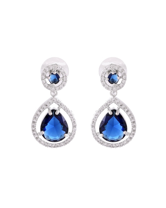 VOJ Silver Plated Blue Stone Studded Teardrop Shaped Earrings - Swadesiicart