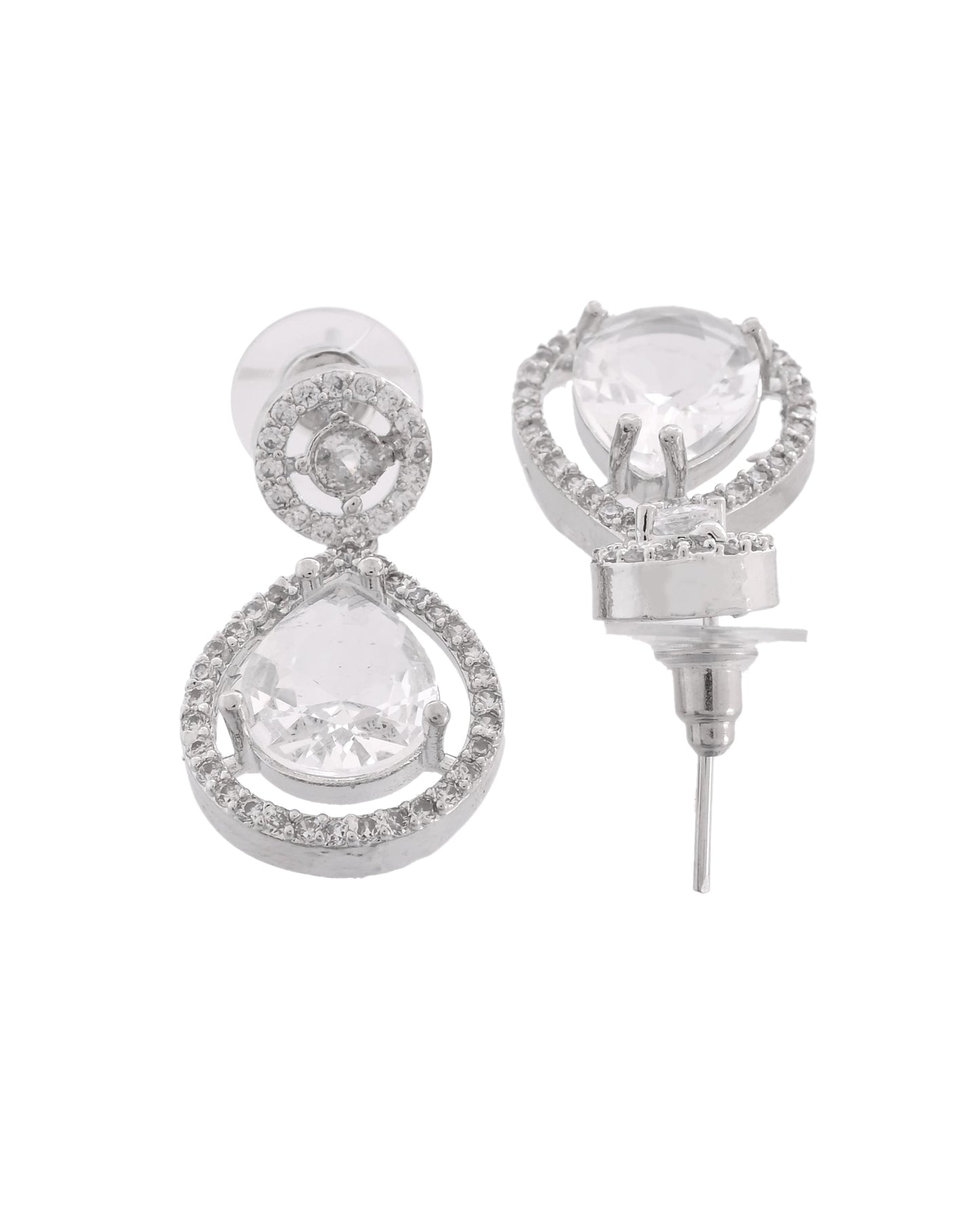 VOJ Silver Plated Stone Studded Teardrop Shaped Earrings - Swadesiicart