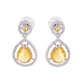 VOJ Silver Plated Yellow Stone Studded Teardrop Shaped Earrings - Swadesiicart