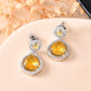 VOJ Silver Plated Yellow Stone Studded Teardrop Shaped Earrings - Swadesiicart