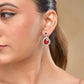VOJ Silver Plated Red Stone Studded Teardrop Shaped Earrings - Swadesiicart