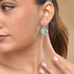 VOJ Silver Plated Sea Green Stone Studded Teardrop Shaped Earrings - Swadesiicart
