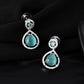 VOJ Silver Plated Sea Green Stone Studded Teardrop Shaped Earrings - Swadesiicart