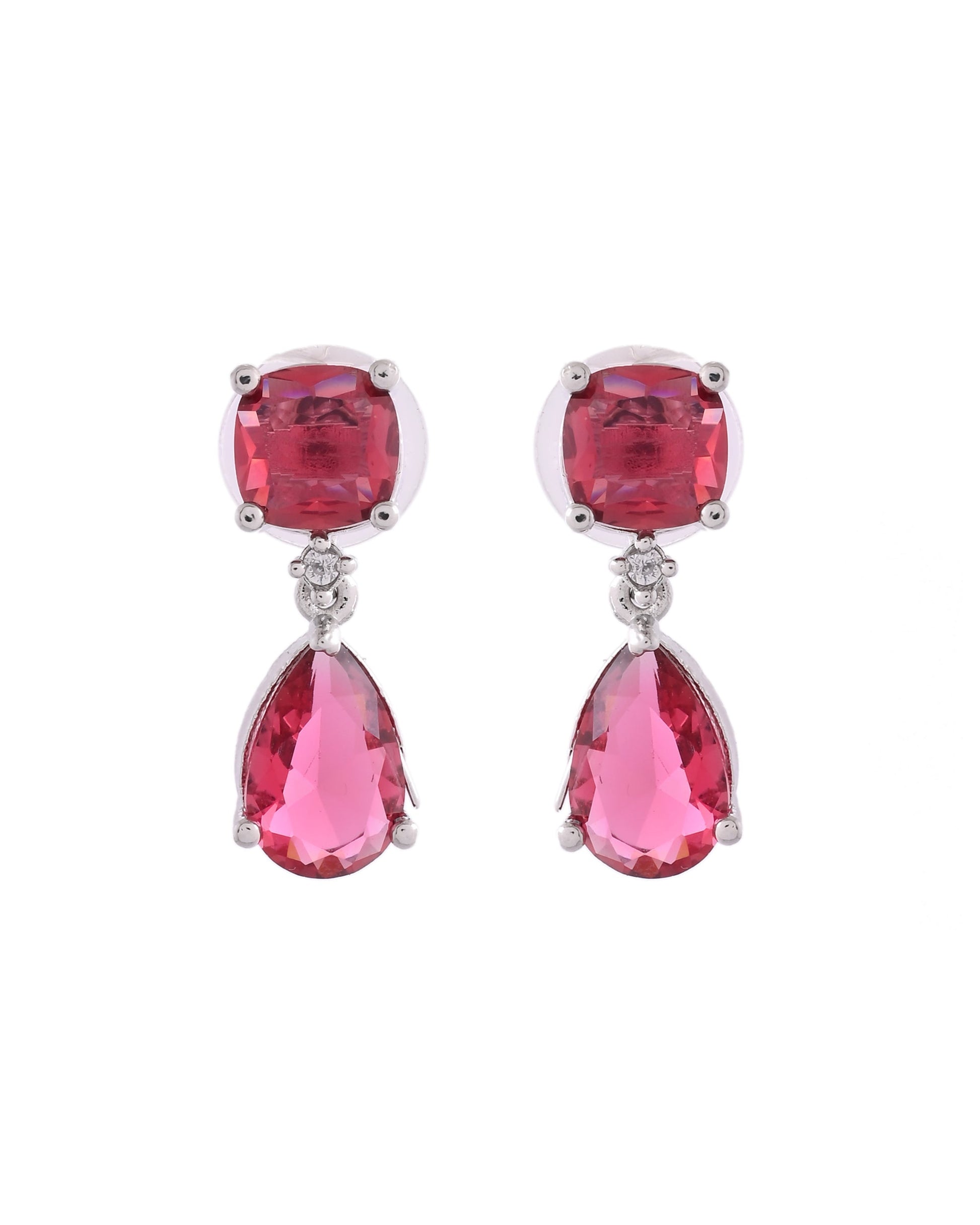VOJ Silver Plated Red Stone Studded Studs Earrings - Swadesiicart