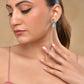 VOJ Silver Plated Sea Green Stone Studded Studs Earrings - Swadesiicart
