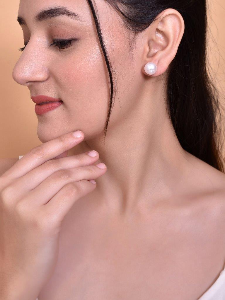 VOJ White Circular Studs Earrings - Swadesiicart