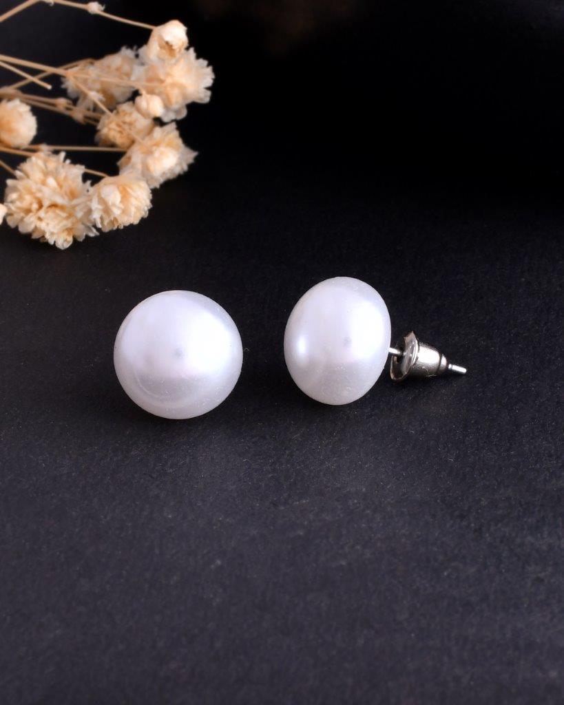 VOJ White Circular Studs Earrings - Swadesiicart