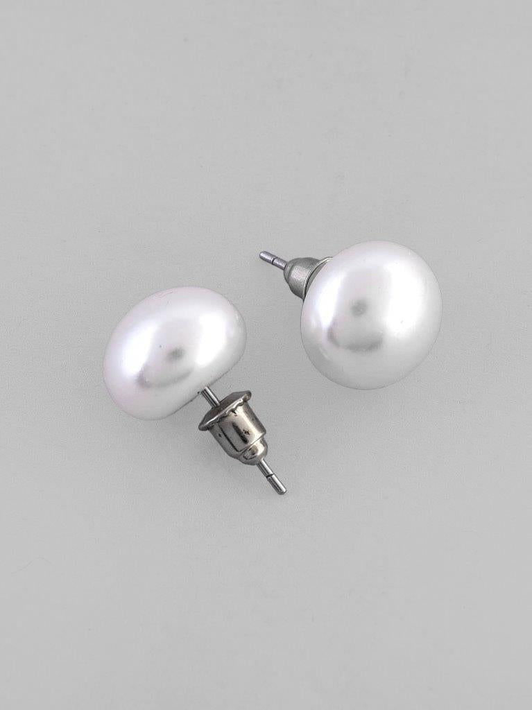 VOJ White Circular Studs Earrings - Swadesiicart