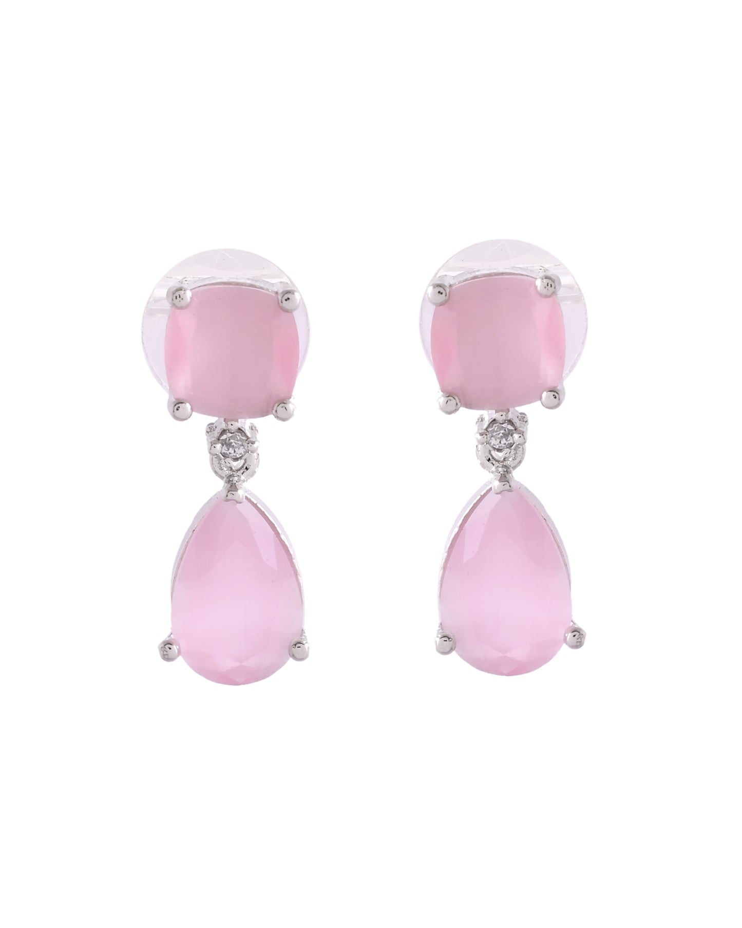 VOJ Silver Plated Red Stone Studded Studs Earrings - Swadesiicart