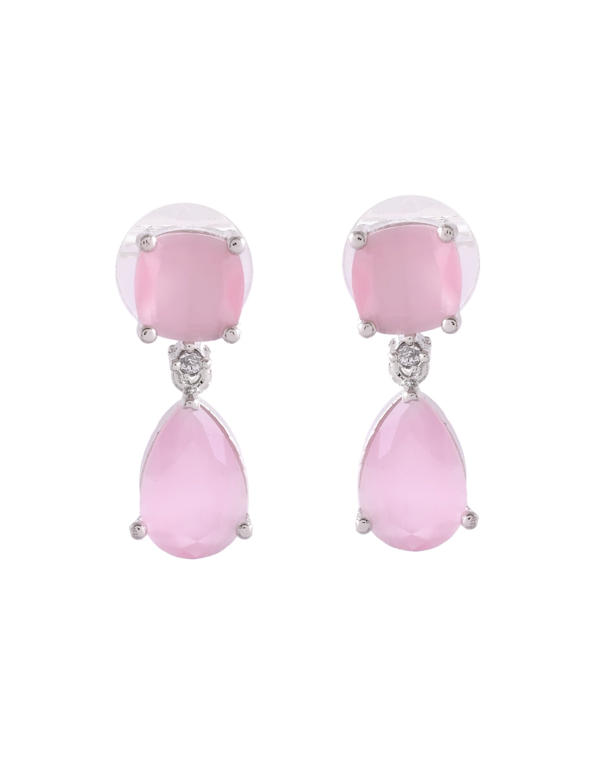 VOJ Silver Plated Red Stone Studded Studs Earrings - Swadesiicart
